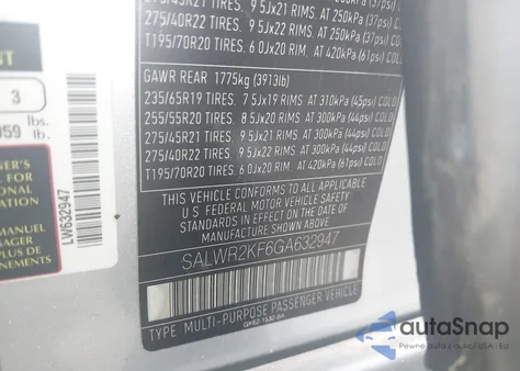 2016 Land Rover Range Rover Sport 3.0L V6 Turbocharged Diesel Hse Td6 from USA, damaged, VIN SALWR2KF6GA632947